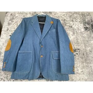 Vtg David Hunter Men 46R Denim Blazer 80s Brushed ElbowPatches Professor Western